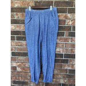 Old Navy Linen Blend Chambray Ankle Pants Pull On Drawstring Pockets Size MED